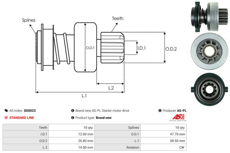 AS-PL SD0023 Freewheel Gear, starter