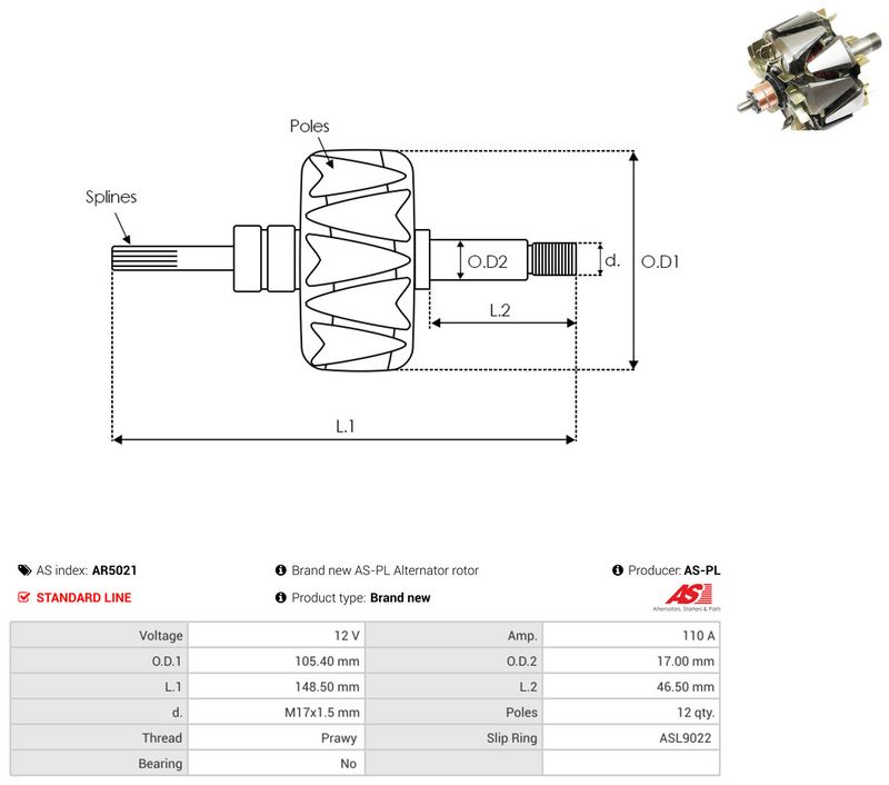 AS-PL AR5021 Rotor, alternator
