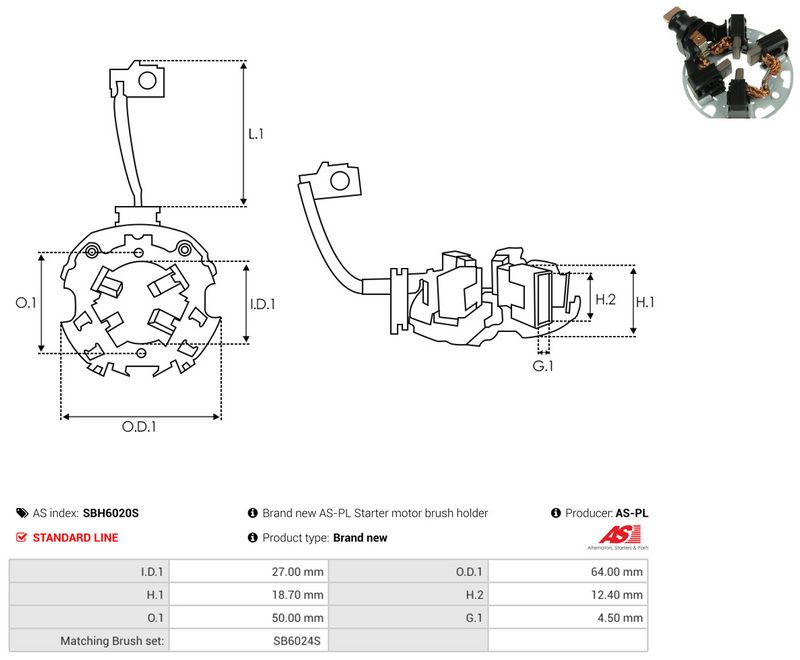 AS-PL SBH6020S Holder, carbon brushes