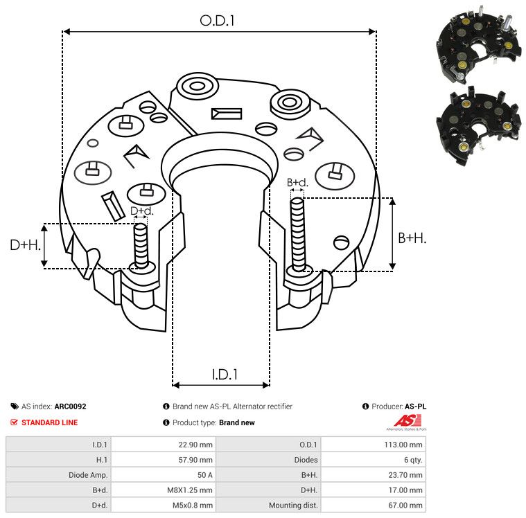 AS-PL ARC0092 Rectifier, alternator