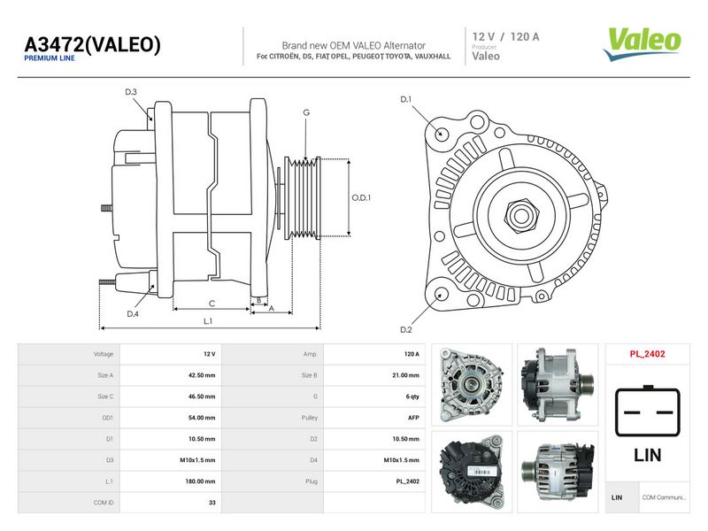 Generaator, AS-PL A3472(VALEO)