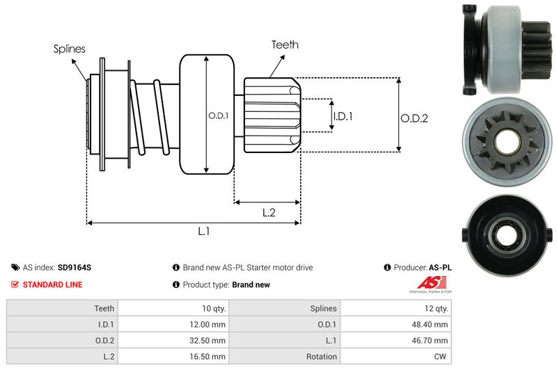 AS-PL SD9164S Freewheel Gear, starter