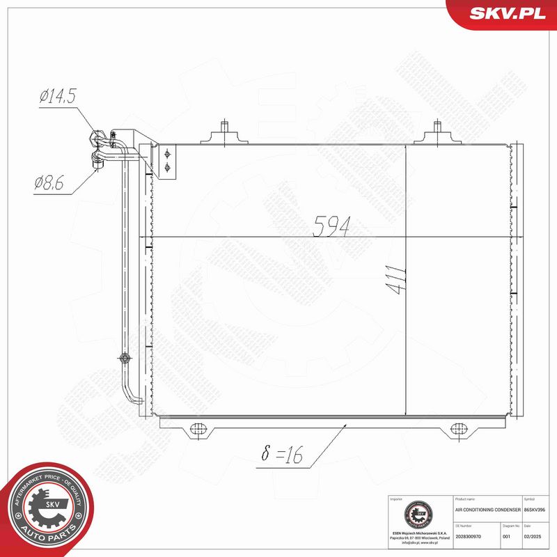 ESEN SKV 86SKV396 Condenser, air conditioning