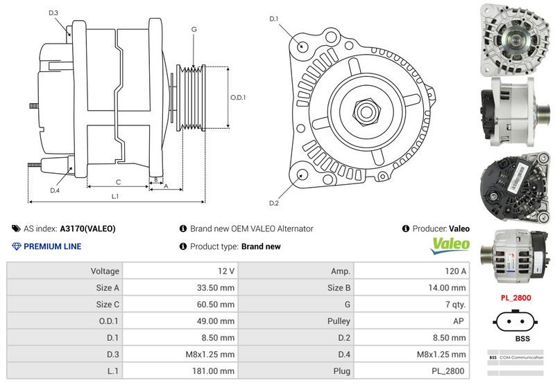 AS-PL A3170(VALEO) Alternator