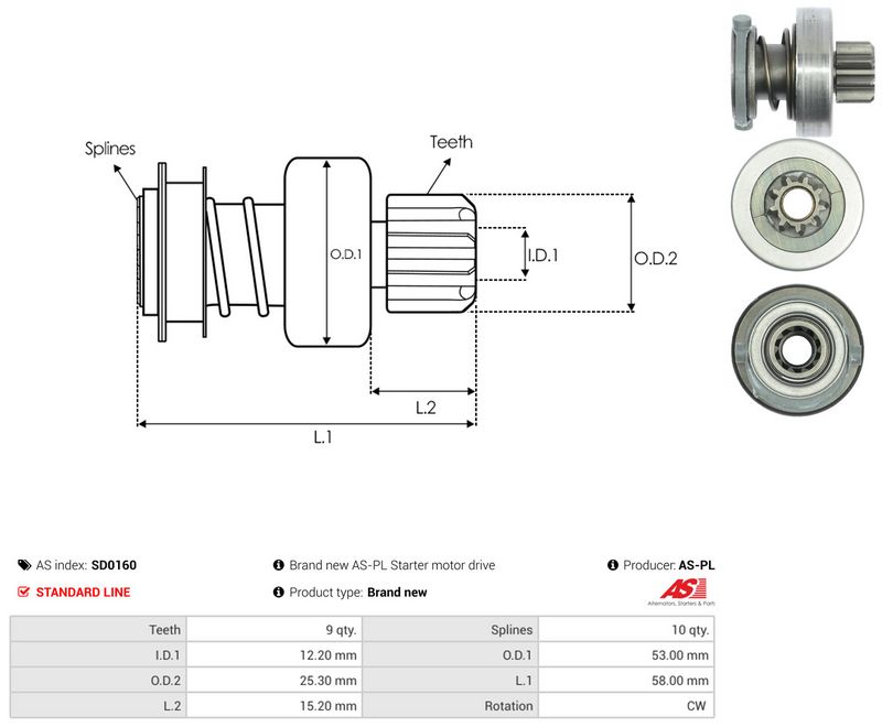 AS-PL SD0160 Freewheel Gear, starter