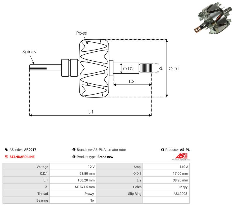 AS-PL AR0017 Rotor, alternator
