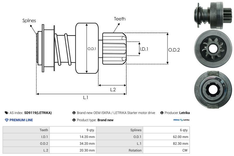 AS-PL SD9119(LETRIKA) Freewheel Gear, starter