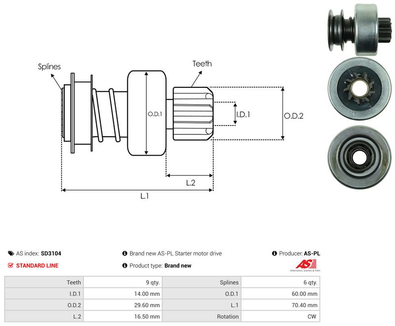 AS-PL SD3104 Freewheel Gear, starter