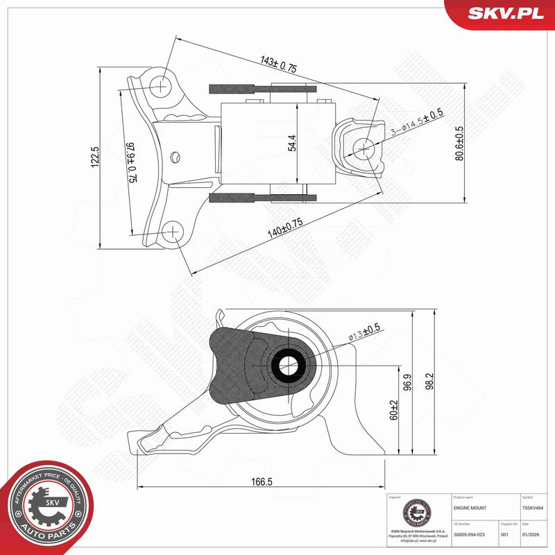 ESEN SKV 75SKV464 Variklio pagalvė