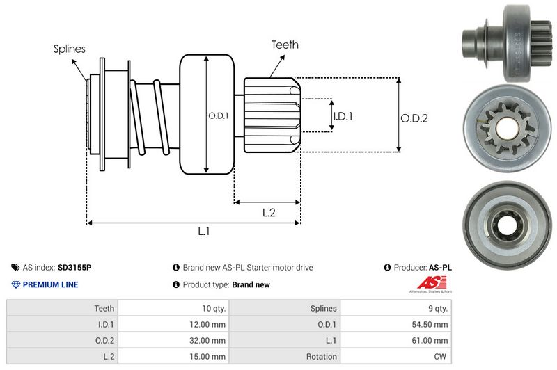 AS-PL SD3155P Freewheel Gear, starter