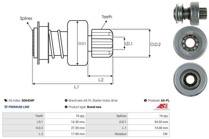 AS-PL SD0434P Freewheel Gear, starter