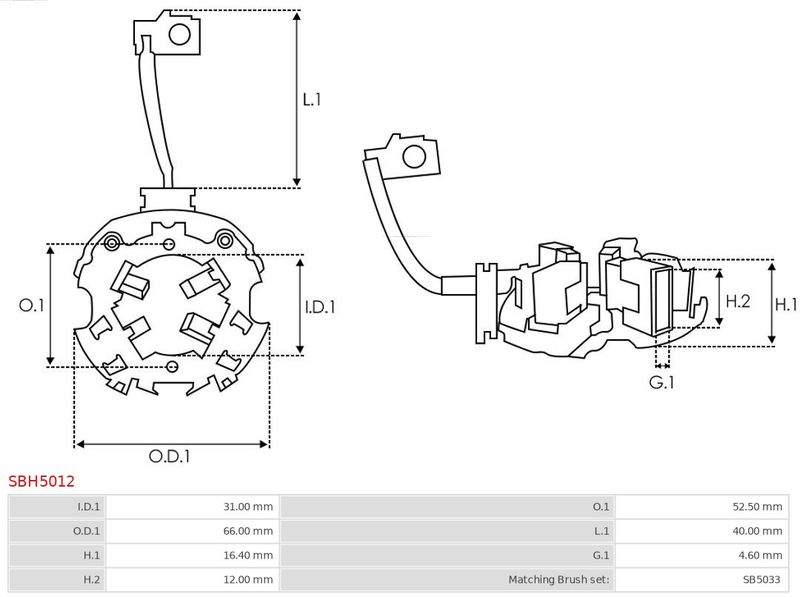 Кронштейн, вугільні щітки, Auto Starter SBH5012