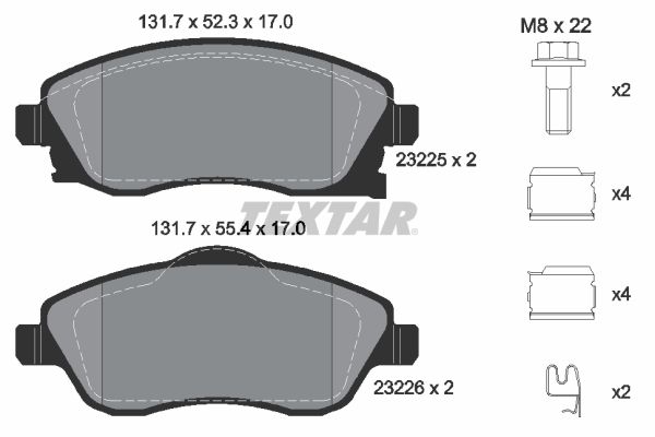 Комплект гальмівних накладок, дискове гальмо, Textar 2322501