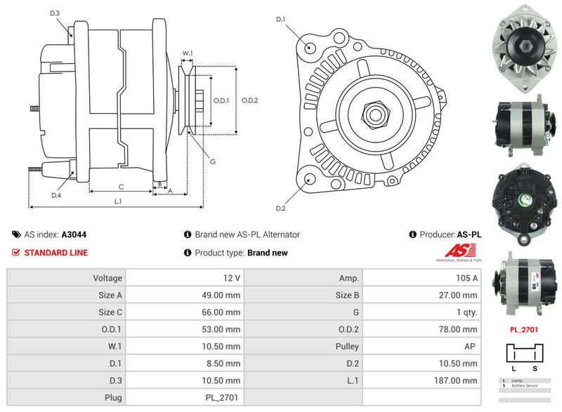 AS-PL A3044 Alternator