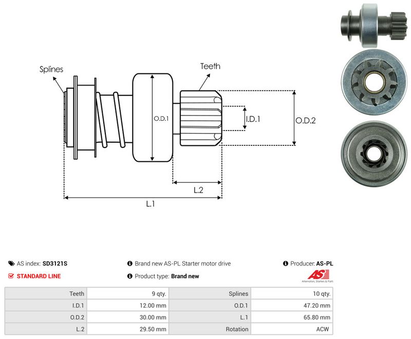 AS-PL SD3121S Freewheel Gear, starter