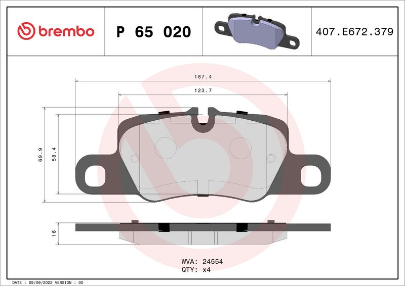 BREMBO Remblokkenset, schijfrem P 65 020