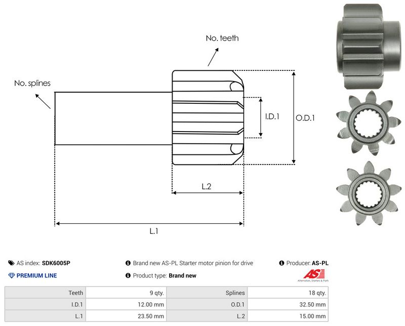 AS-PL SDK6005P Freewheel Gear, starter