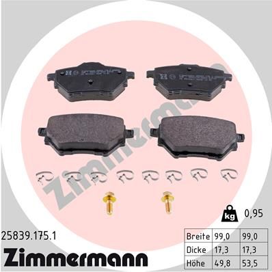 Комплект гальмівних накладок, дискове гальмо, Zimmermann 25839.175.1