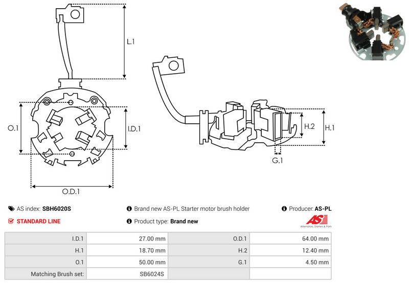 AS-PL SBH6020S Holder, carbon brushes