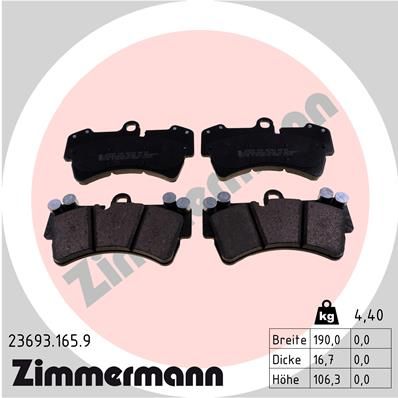 Комплект гальмівних накладок, дискове гальмо, Zimmermann 23693.165.9