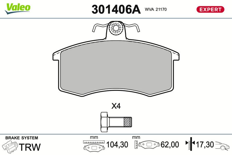 Valeo Brake Pad Set, disc brake 301406A