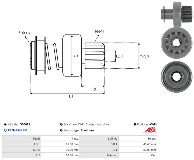 AS-PL SD6081 Freewheel Gear, starter