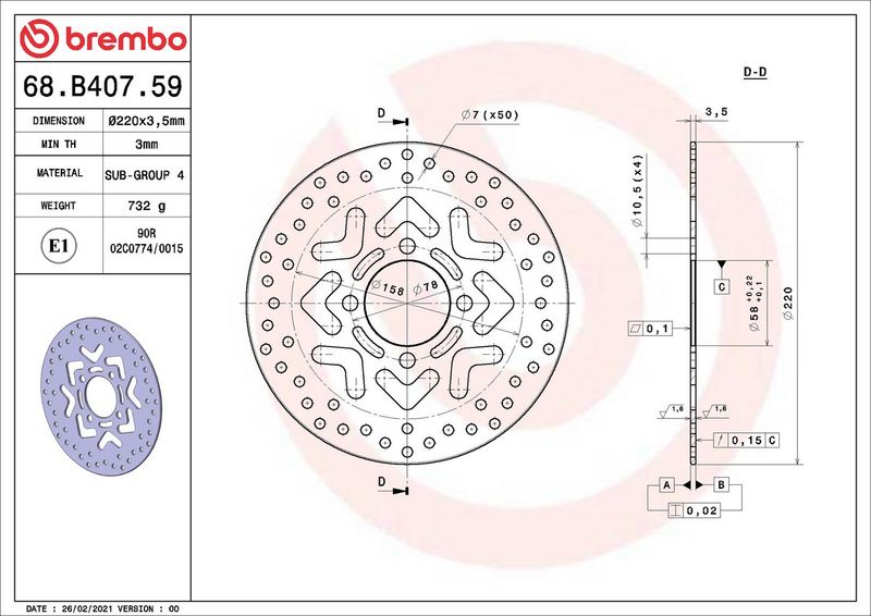 Brake disc Voor vast, 220/58x3,5mm 4x78mm, diameter bevestigingsgat 10,5mm, hoogte (tussenruimte) 0 past: HONDA MSX, NSC 110 (Vision)/110 (Vison)/125/125 (Grom)/125 Mode/125i/50 (Vision) 2005-2025