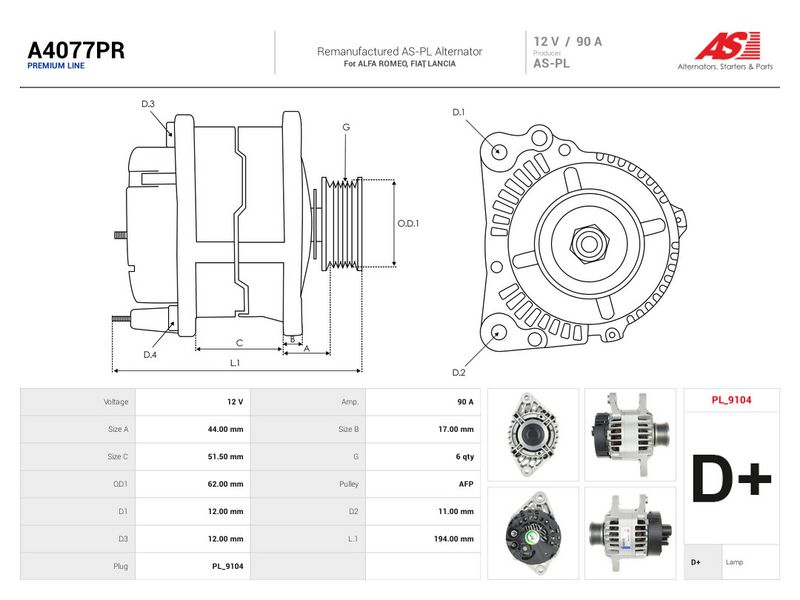 Generaator, AS-PL A4077PR