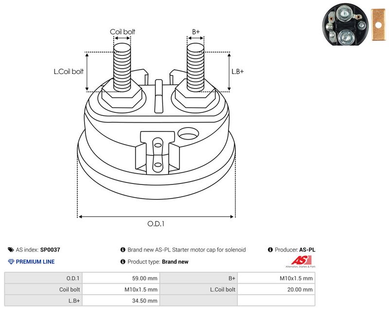 AS-PL SP0037 Cap, starter relay