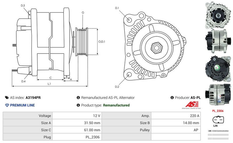 AS-PL A3194PR Alternator