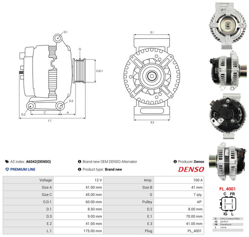 Generaator, AS-PL A6042(DENSO)