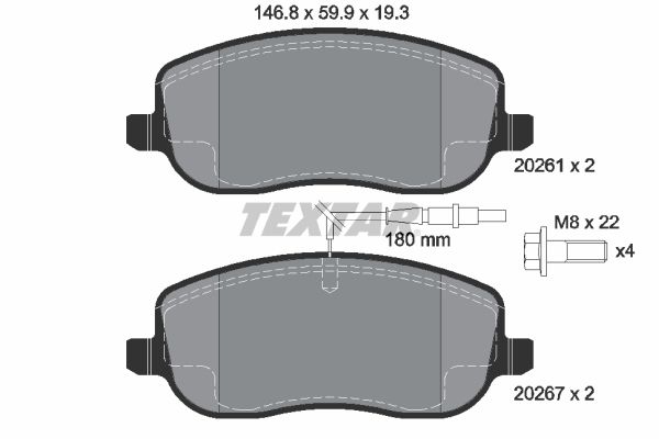 Комплект гальмівних накладок, дискове гальмо, Textar 2026101