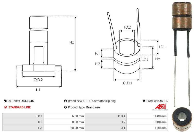 AS-PL ASL9045 Slip Ring, alternator