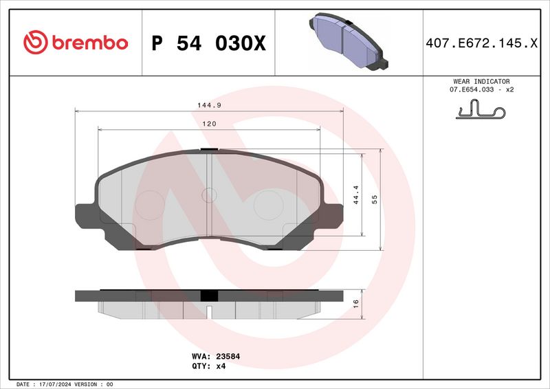 Piduriklotsi komplekt, ketaspidur, BREMBO P 54 030X
