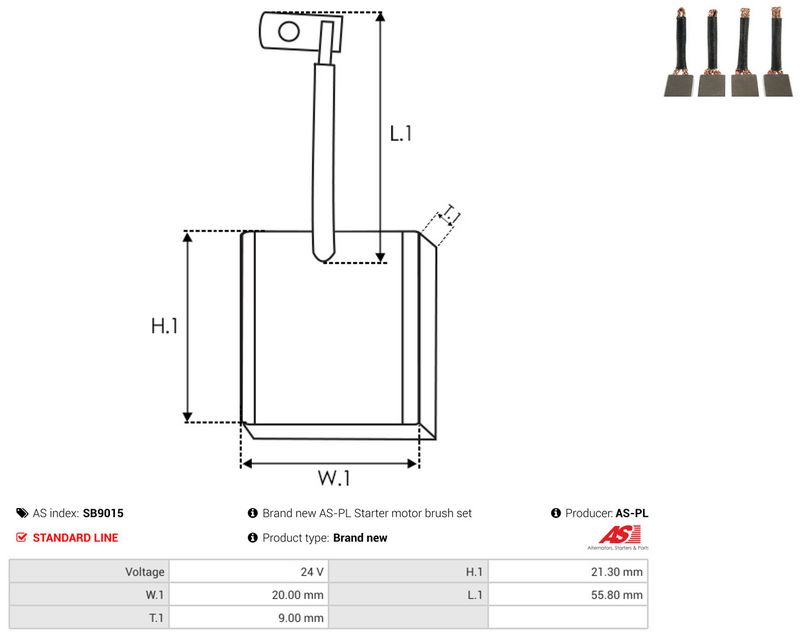 AS-PL SB9015 Carbon Brush, starter