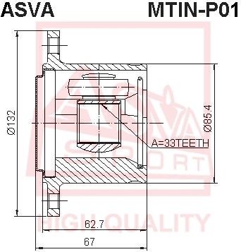 Комплект шарнірів, приводний вал, Asva MTINP01