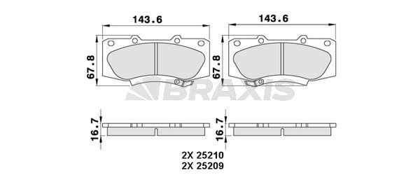 Комплект гальмівних накладок, дискове гальмо, Braxis AA0277