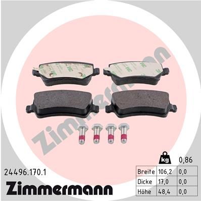 Комплект гальмівних накладок, дискове гальмо, Zimmermann 24496.170.1