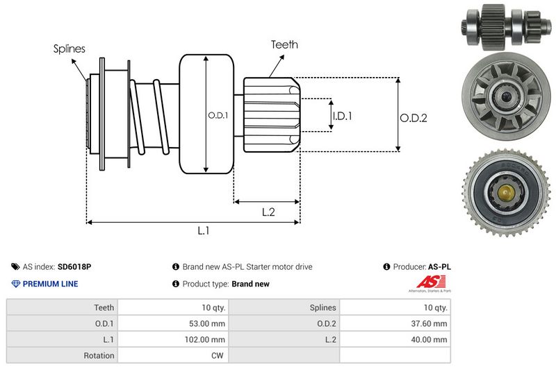 AS-PL SD6018P Freewheel Gear, starter