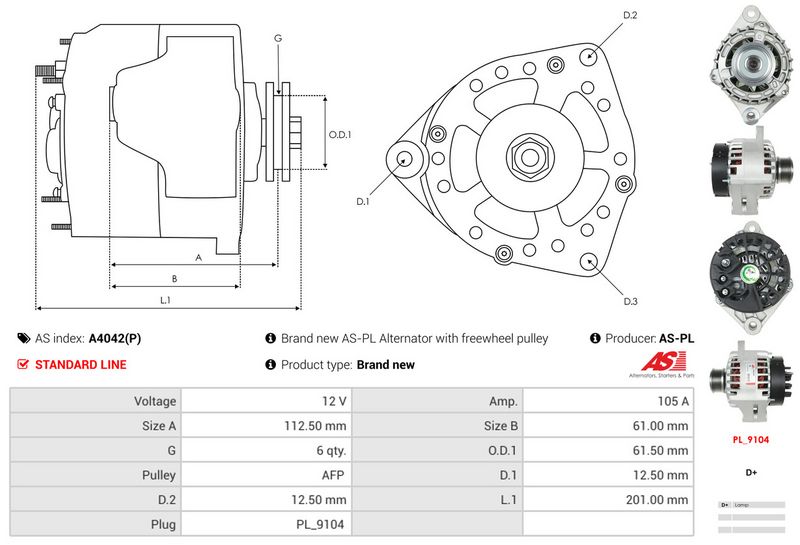 AS-PL A4042(P) Alternator