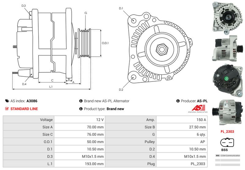 AS-PL A3086 Alternator