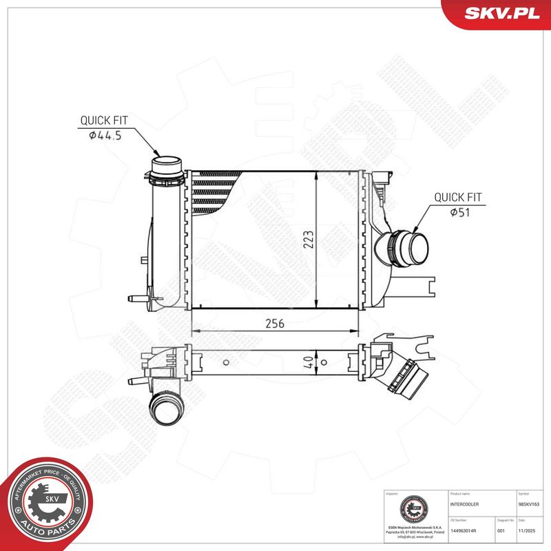 Kompressoriõhu radiaator, ESEN SKV 98SKV163
