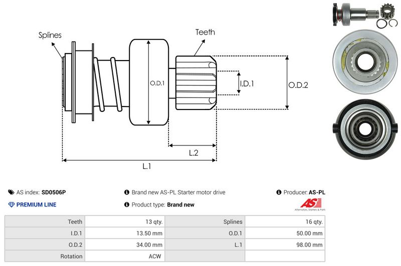AS-PL SD0506P Freewheel Gear, starter