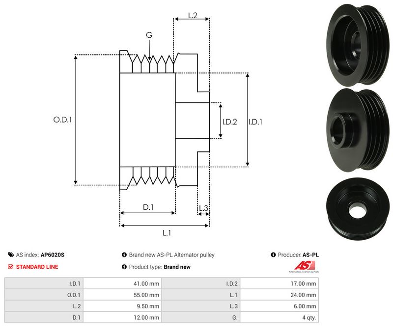 AS-PL AP6020S Belt Pulley, alternator
