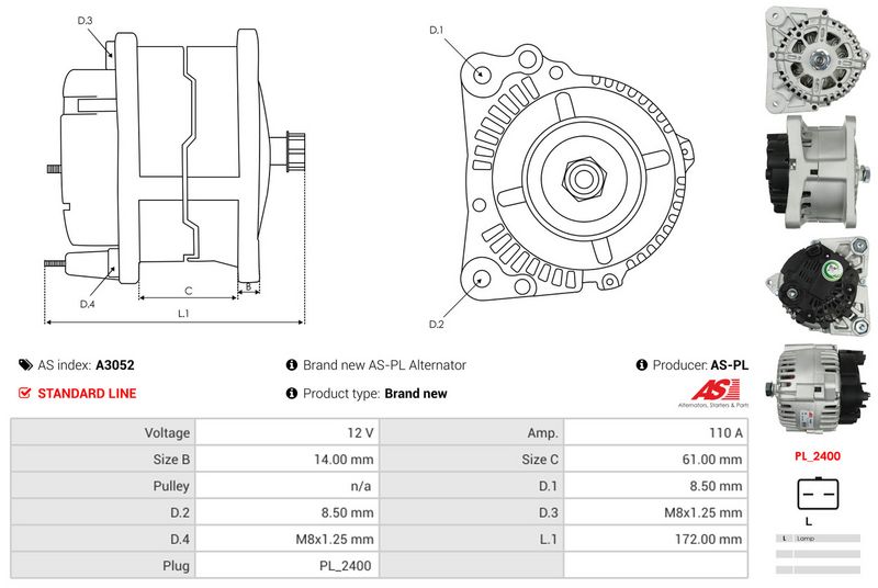 AS-PL A3052 Alternator