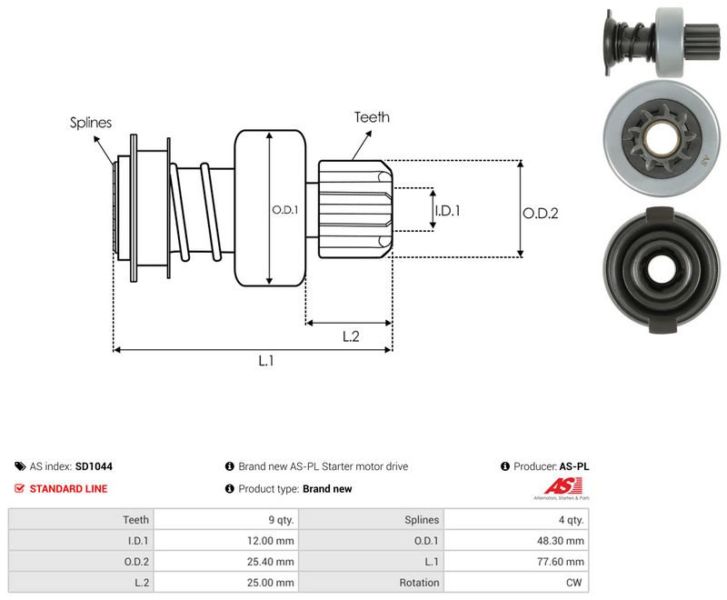 AS-PL SD1044 Freewheel Gear, starter