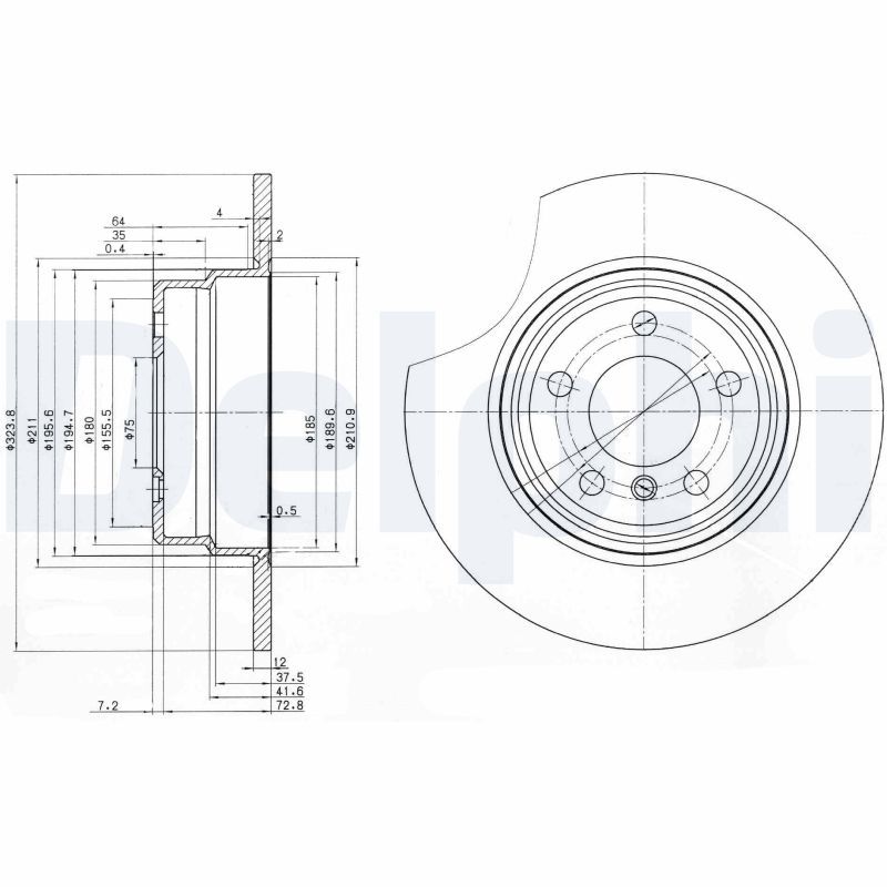 DELPHI BMW диск гальмівний задн.X5 E53 324*12