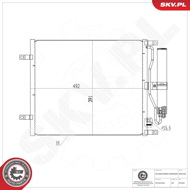 ESEN SKV 86SKV630 Condenser, air conditioning
