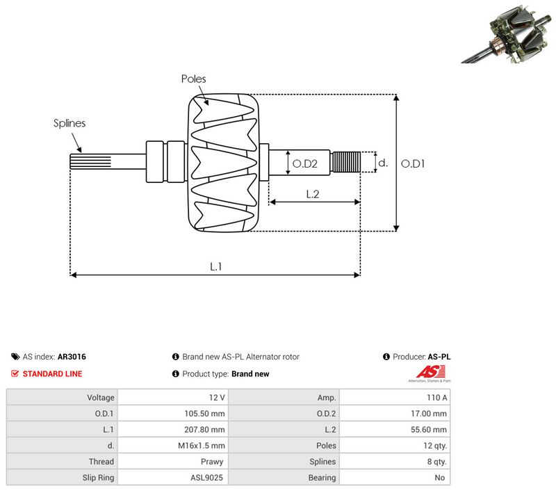 rootor, generaator, AS-PL AR3016