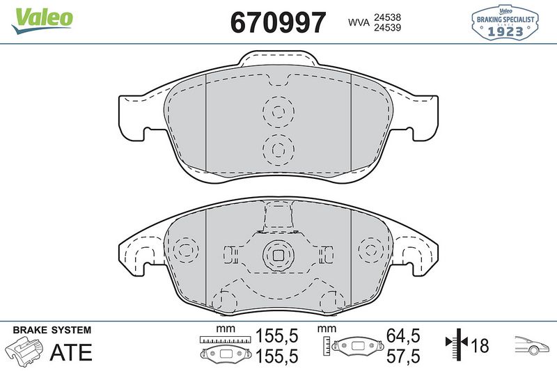 Plaquettes+de+frein+à+disque VALEO 670997